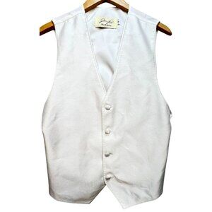 Jean Yves Men's Four Button Textured Formal Vest Sleeveless Size S White Solid